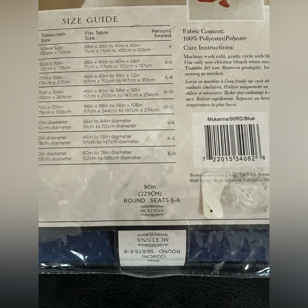 McKenna Tablecloth Microfiber Blue Round 90in - Picture 5 of 7